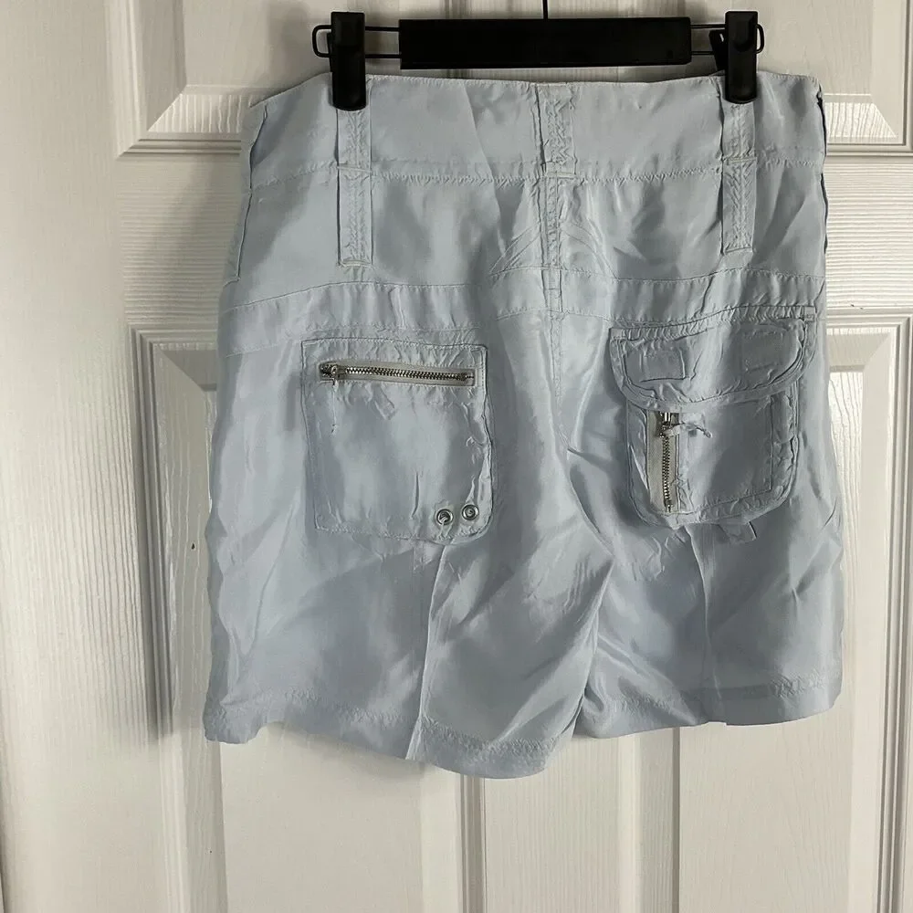 Johnny Was Sz 4 Light Blue Cupra Rayon Cargo Shorts Summer Chic Pockets Boho T